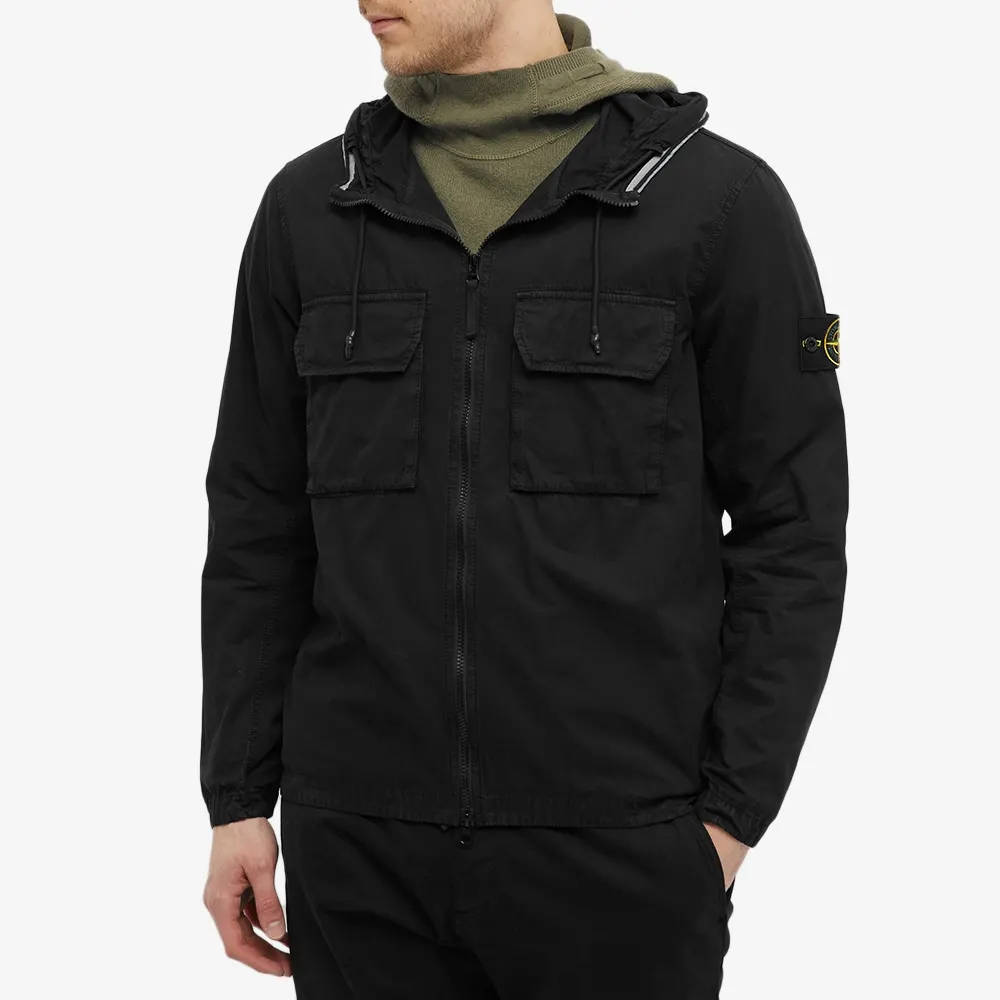 Stone Island Garment Dyed Hooded Shirt Jacket Black