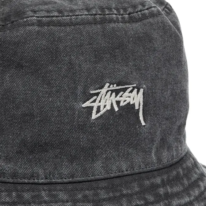Stussy Washed Stock Bucket Hat don Charcoal DEtail