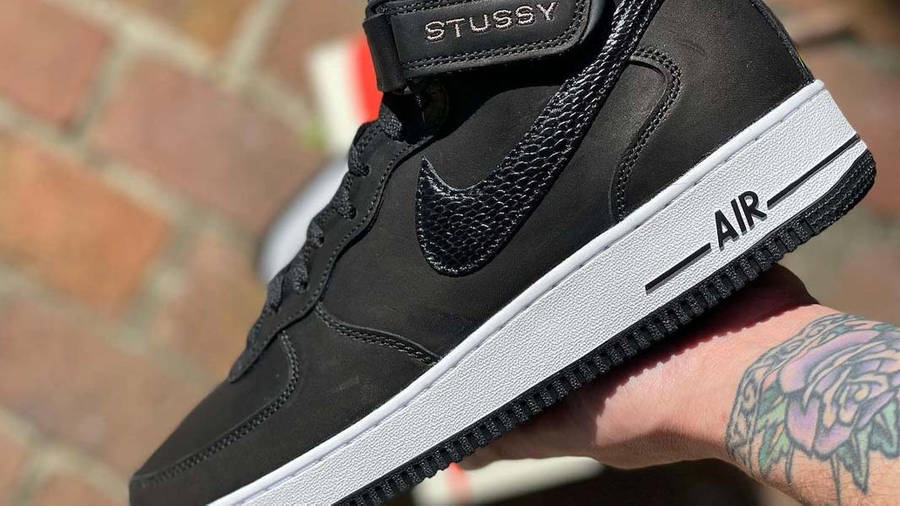 Stussy x Nike Air Force 1 Mid Black In Hand