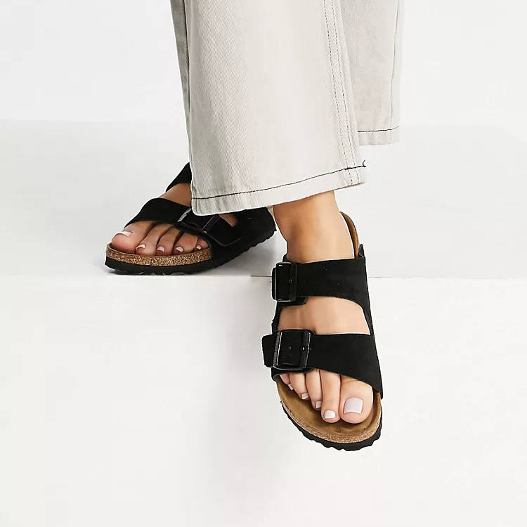 Birkenstock Arizona Suede Flat Sandals Black