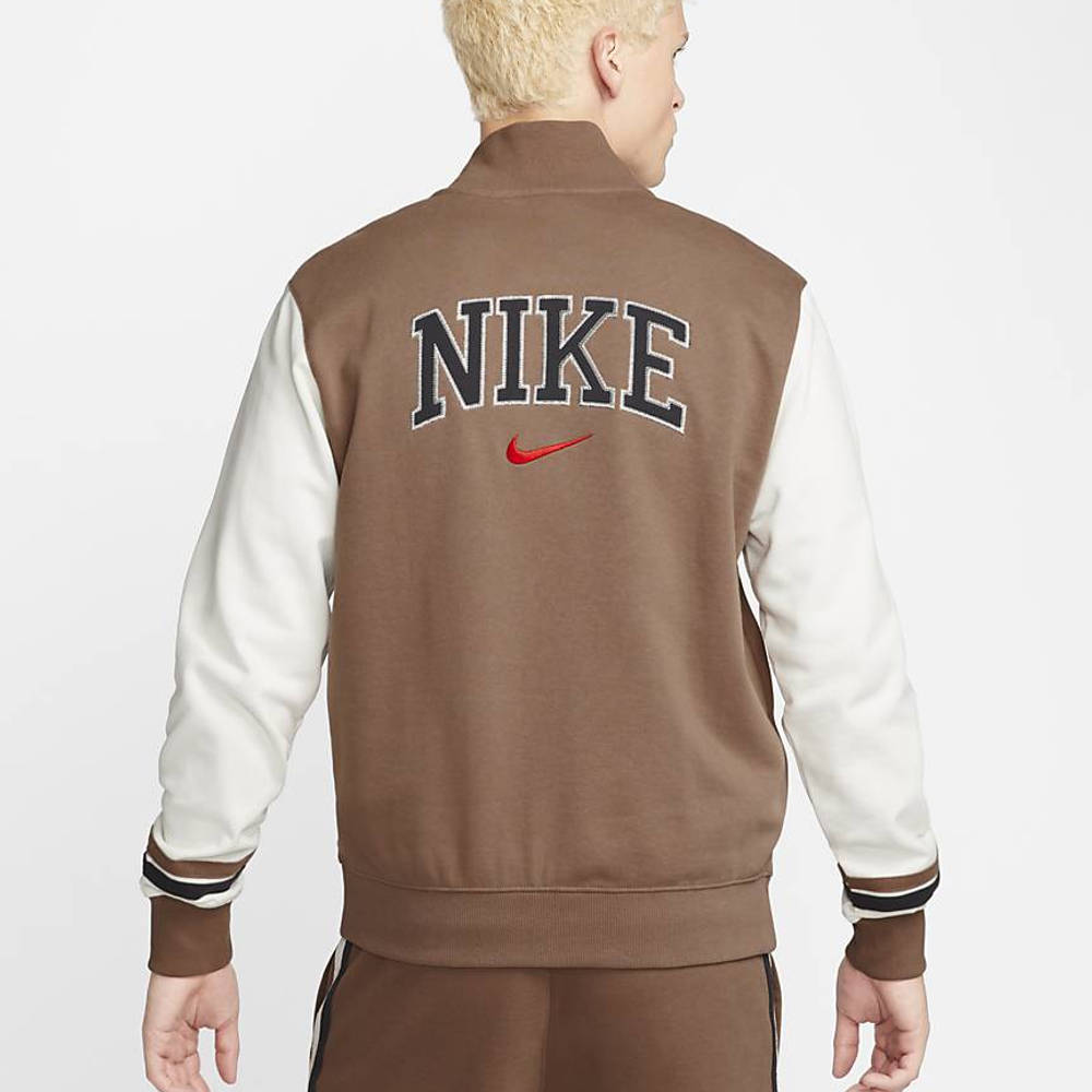 Nike Sportswear Retro Fleece Varsity Jacket Brown back