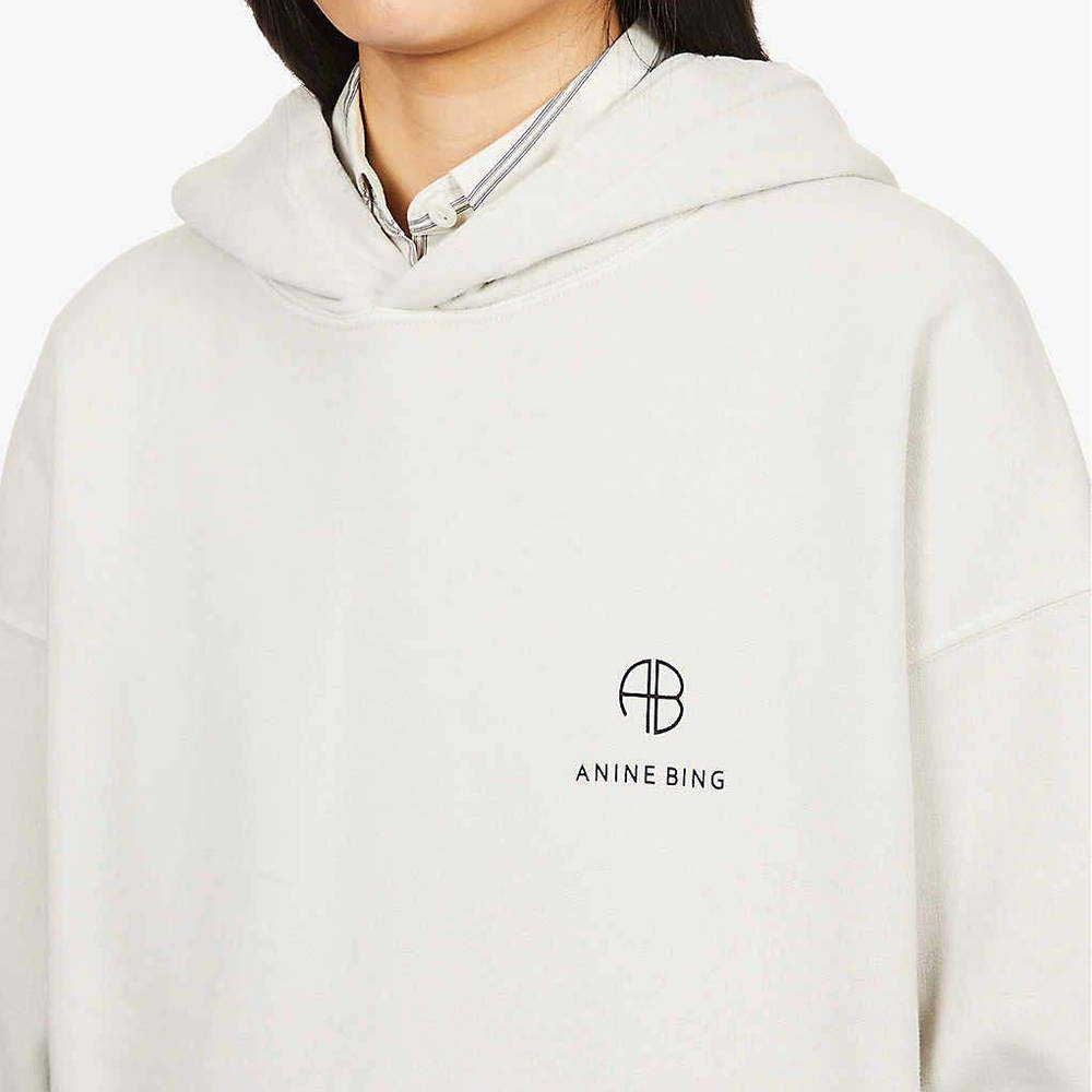 ANINE BING Aiden Logo Print Hoodie - Stone | The Sole Supplier