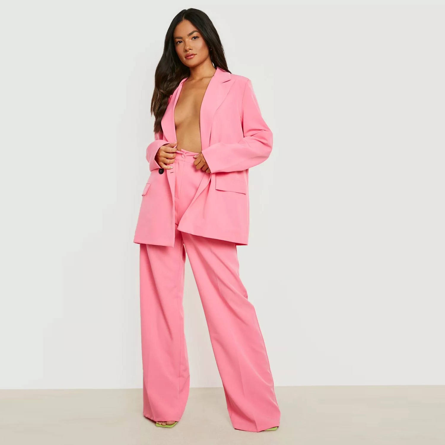 Boohoo Colour Pop Contrast Button Tailored Blazer and Wide Leg Trouser