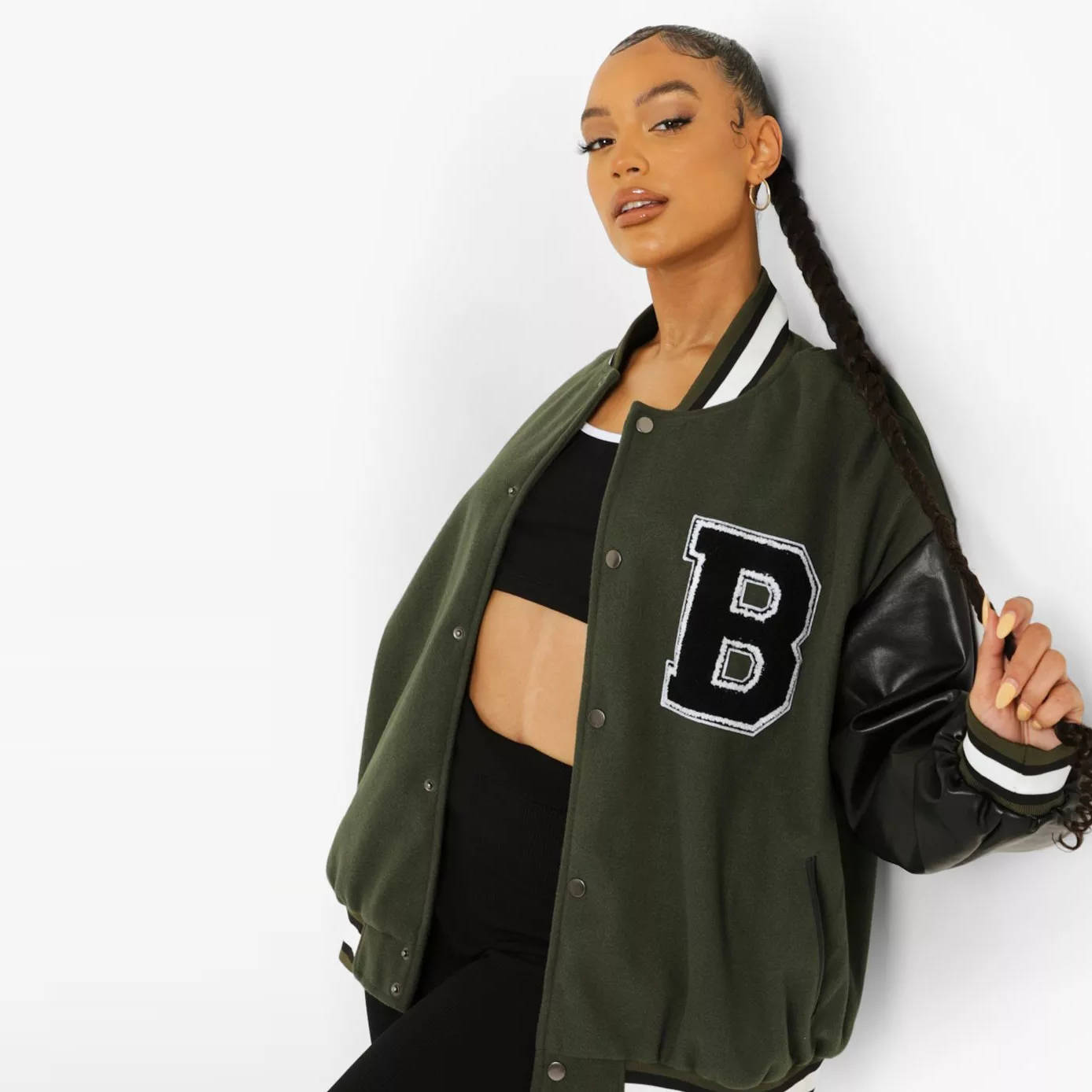 Boohoo Contrast Sleeve B Varsity Jacket