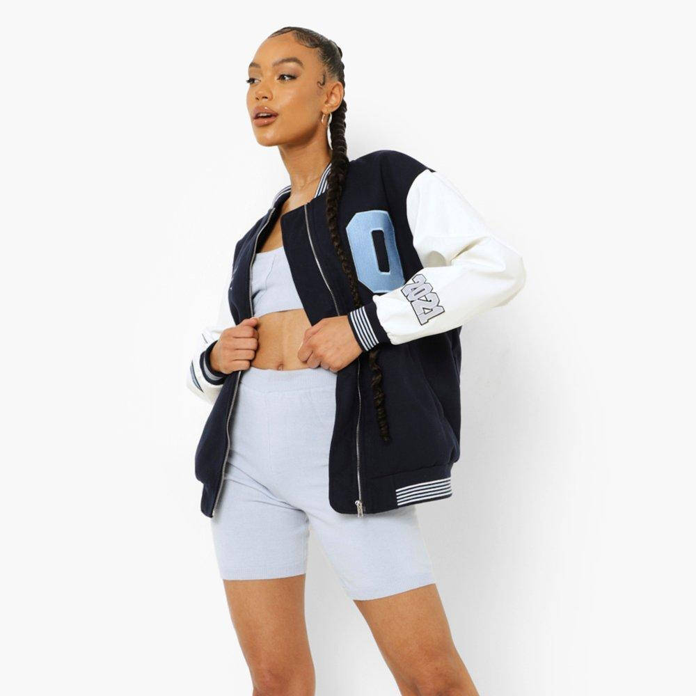 Boohoo Faux Leather Sleeve OFCL Varsity Jacket