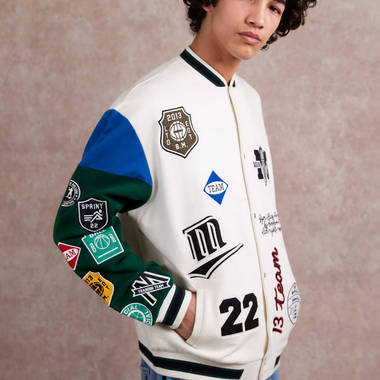 boohoo Oversized Multi Badge Gym Class Bomber Jersey boohoo Oversized Multi Badge Gym Class Bomber Jersey