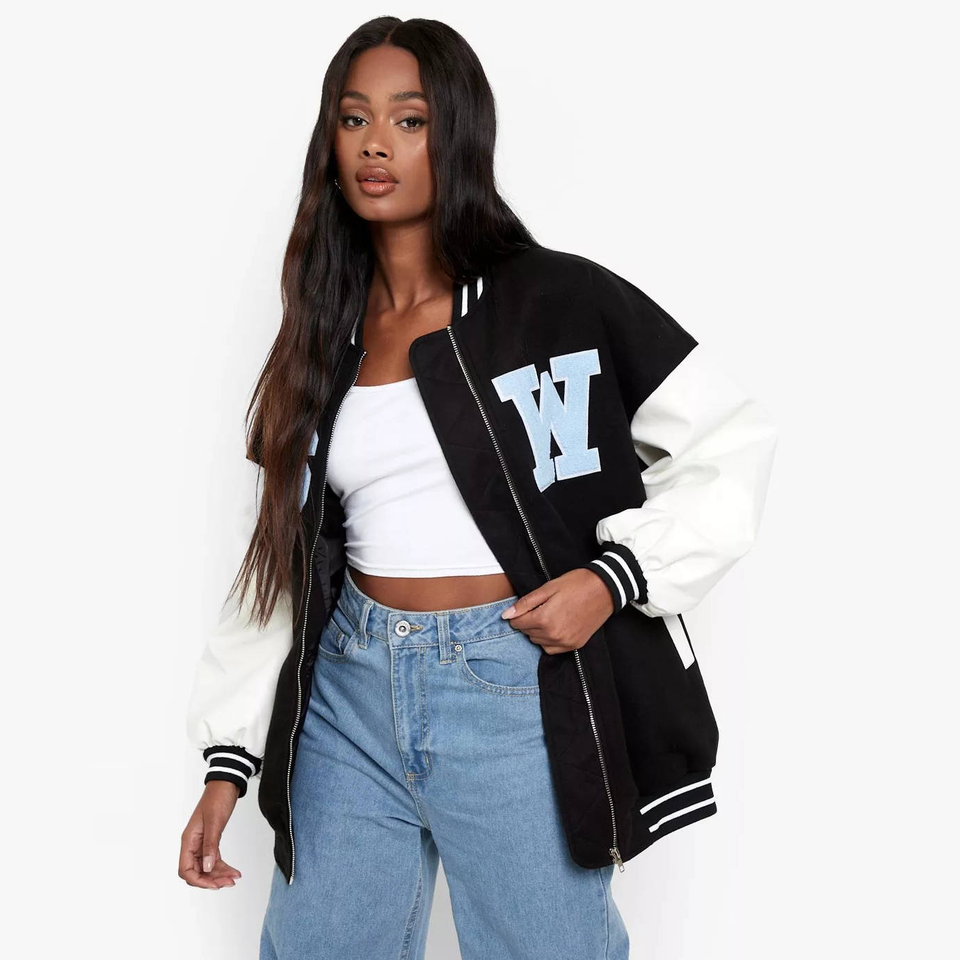 Boohoo Oversized Varsity Bomber Jacket