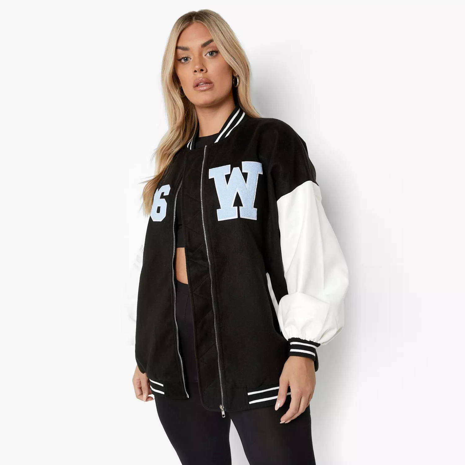 Boohoo Plus Oversized Varsity Bomber Jacket