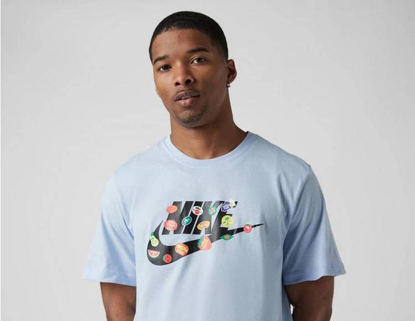Nike Fruit Sticker Futura Logo T-Shirt Blue closeup