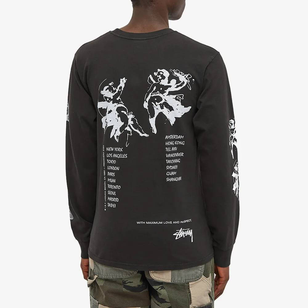 Stussy Long Sleeve Angels Pigment Dyed T-Shirt - Black | The Sole Supplier