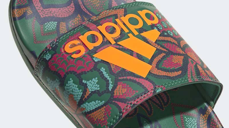 adidas Adilette Comfort Green Signal Orange Closeup