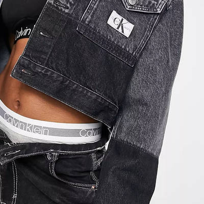 Calvin Klein Jeans Cropped Oversized Denim Jacket Black Detail