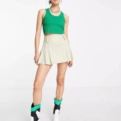 COLLUSION Waffle Vest Top Green full