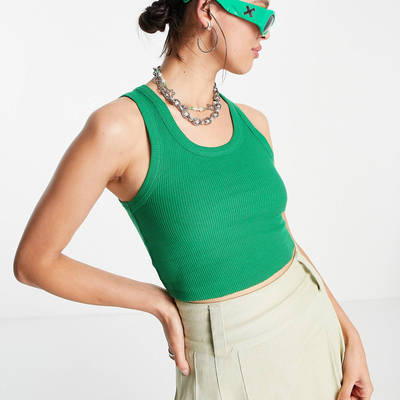 COLLUSION Waffle Vest Top Green side