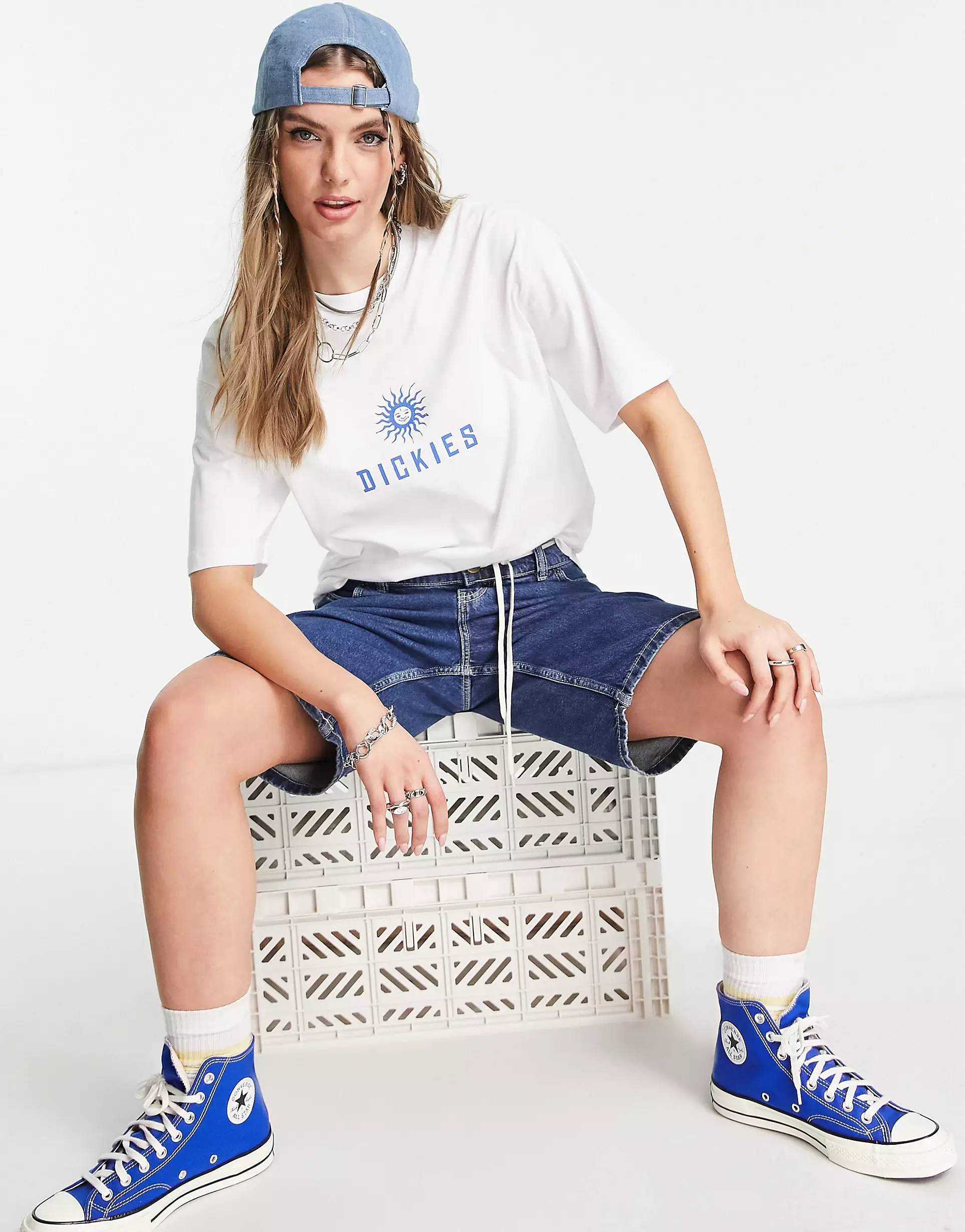 Dickies Central Logo T-Shirt White Blue full
