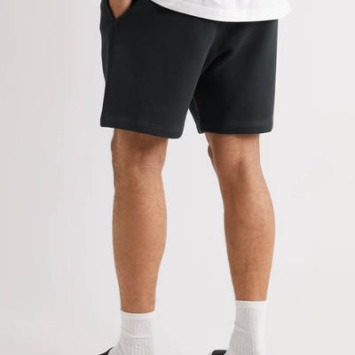 Fear of God ESSENTIALS Logo-Flocked Cotton-Blend Jersey Drawstring Shorts Black back
