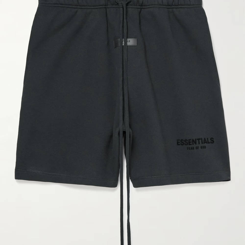 Fear of God ESSENTIALS Logo-Flocked Cotton-Blend Jersey Drawstring Shorts Black