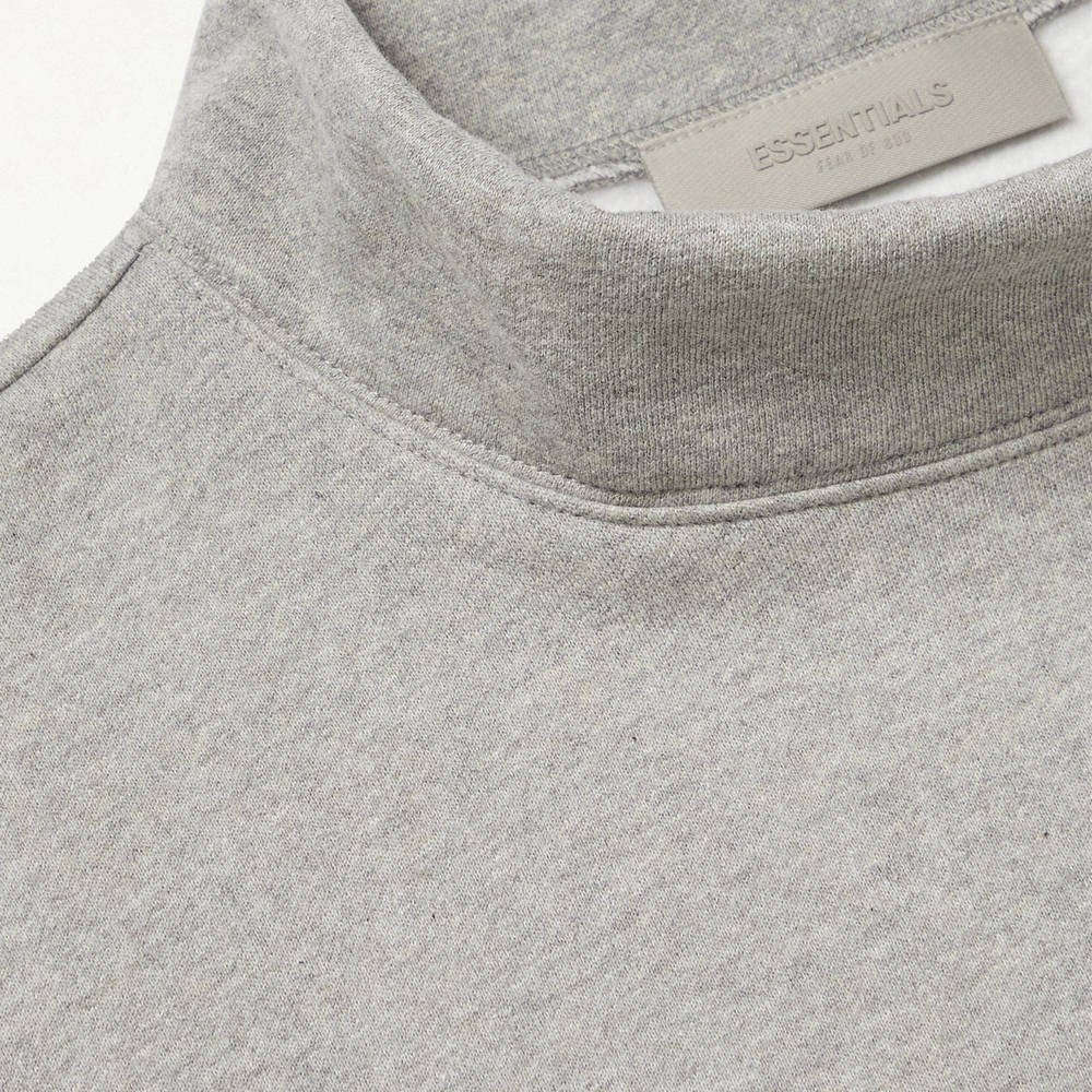 Fear of God ESSENTIALS Logo-Flocked Cotton-Blend Jersey Mock Neck Sweatshirt Grey collar