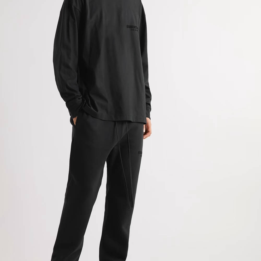 Fear of God ESSENTIALS Logo-Flocked Cotton-Blend Jersey T-Shirt Black front
