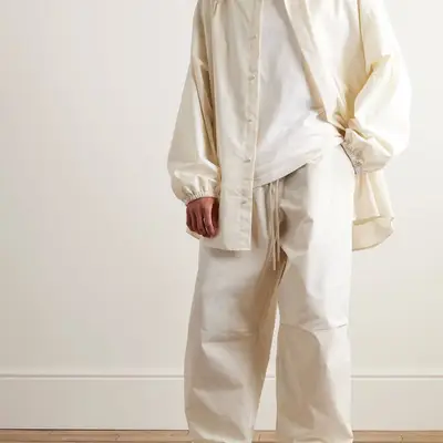 Fear of God Essentials Straight-Leg Logo-Appliquéd Cotton-Blend Drawstring Trousers White Full Image