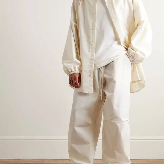 Fear of God Essentials Straight-Leg Logo-Appliquéd Cotton-Blend Drawstring Trousers White Full Image