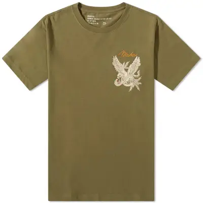 What a warm lovely jacket or shacket Snake Embroided T-Shirt Olive feature