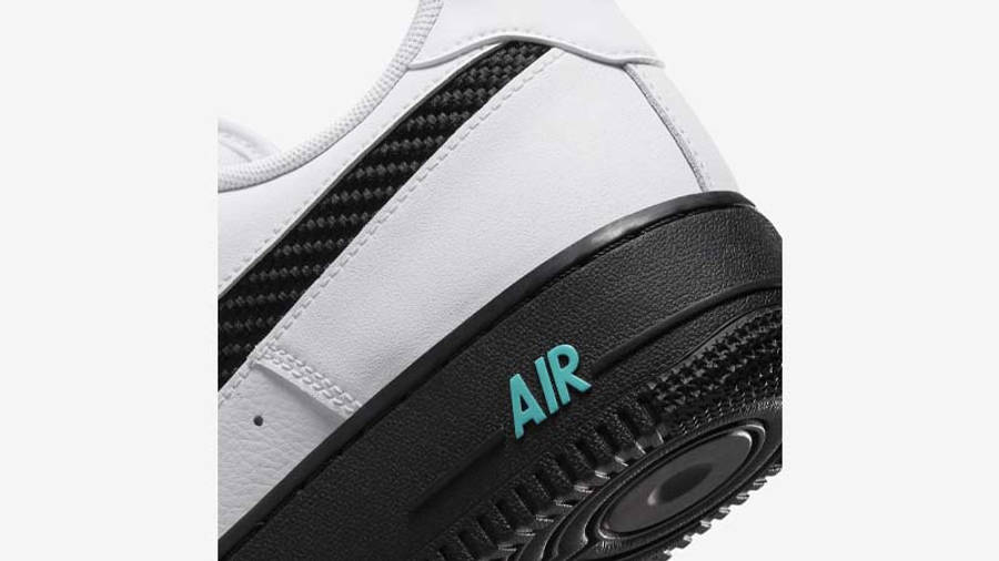 Nike Air Force 1 Cut-Out Swoosh White Black Teal Closeup