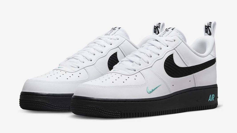 Nike Air Force 1 Cut-Out Swoosh White Black Teal Front