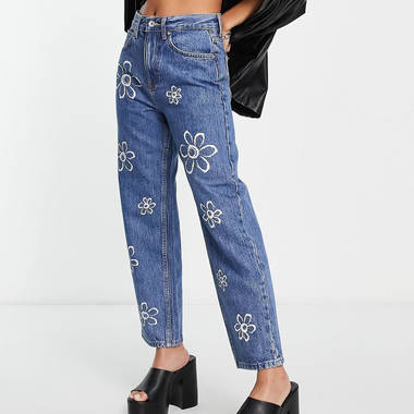 Only Petite High Waisted Straight Leg Jeans Flower Print