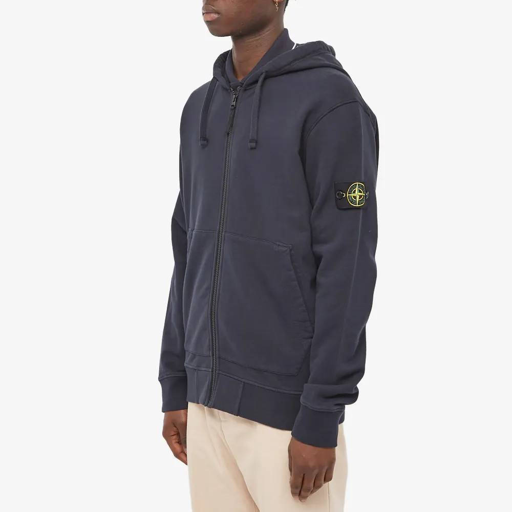 Stone Island Brushed Cotton Full Zip Hoodie Navy