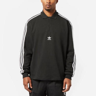 adidas originals 3 stripes long sleeve polo shirt black front view result 1 w380 h380