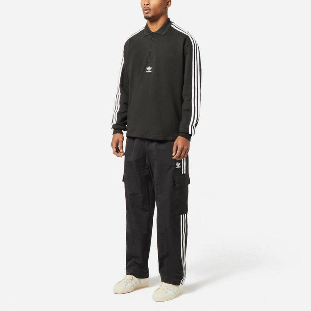 adidas 3 Stripes Long Sleeve Polo Shirt - Black | The Sole Supplier