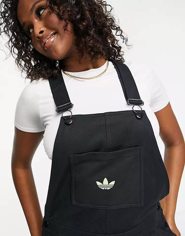 adidas Originals Dungaree Dress Gingham logo Black Front Tilt