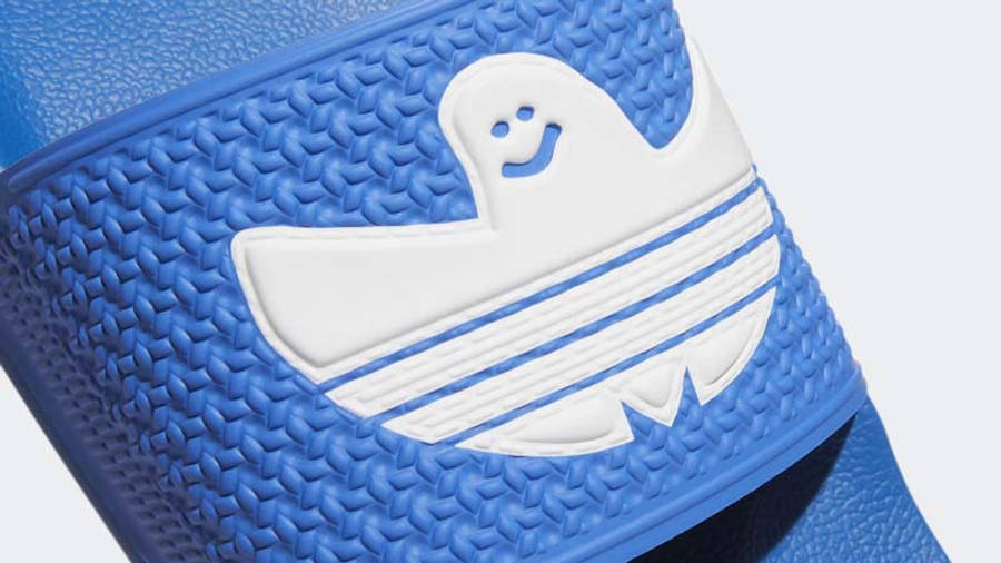 adidas Shmoofoil Slides Blue Bird Closeup