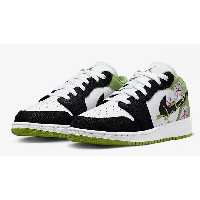 Air Jordan 1 Low GS Floral Embroidery Black Green DQ8389-100 Side