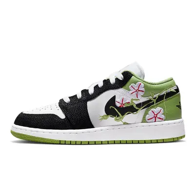 Air Jordan 1 Low GS Floral Embroidery Black Green DQ8389-100