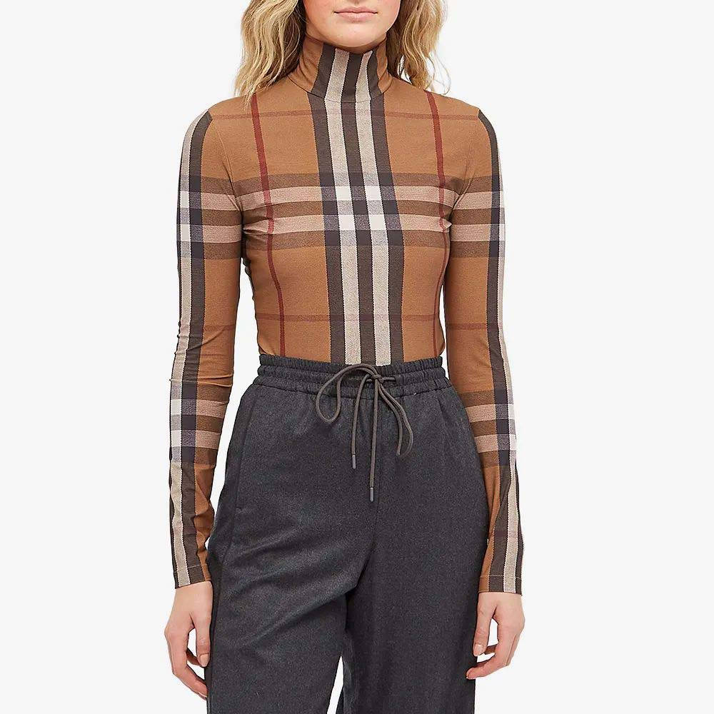 Burberry High Neck Check Top Birch Brown Front