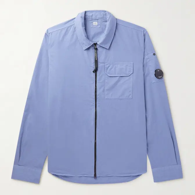 C P Company Logo Appliquéd Cotton Gabardine Jacket Blue Feature