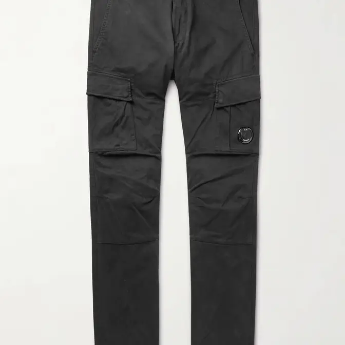C P Company Straight Leg Logo Appliquéd Cotton Blend Cargo Trousers Black Feature