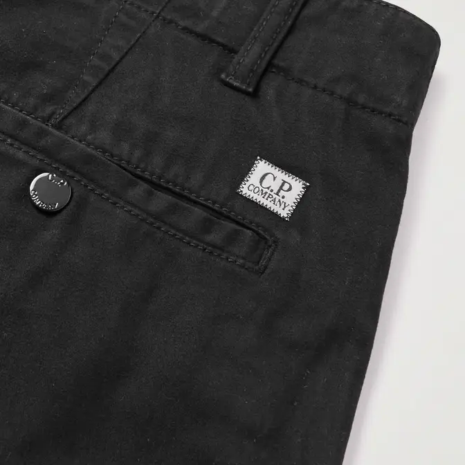 C P Company Straight Leg Logo Appliquéd Cotton Blend Cargo Trousers Black Logo Closeup