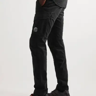 C P Company Straight Leg Logo Appliquéd Cotton Blend Cargo Trousers Black Side View