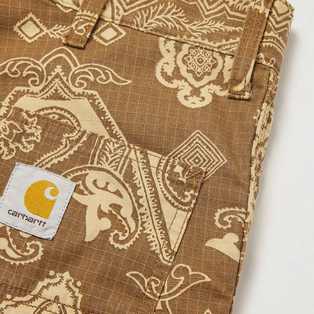 Carhartt Wip Straight-Leg Printed Cotton-Rispstop Shorts Brown Closeup Logo