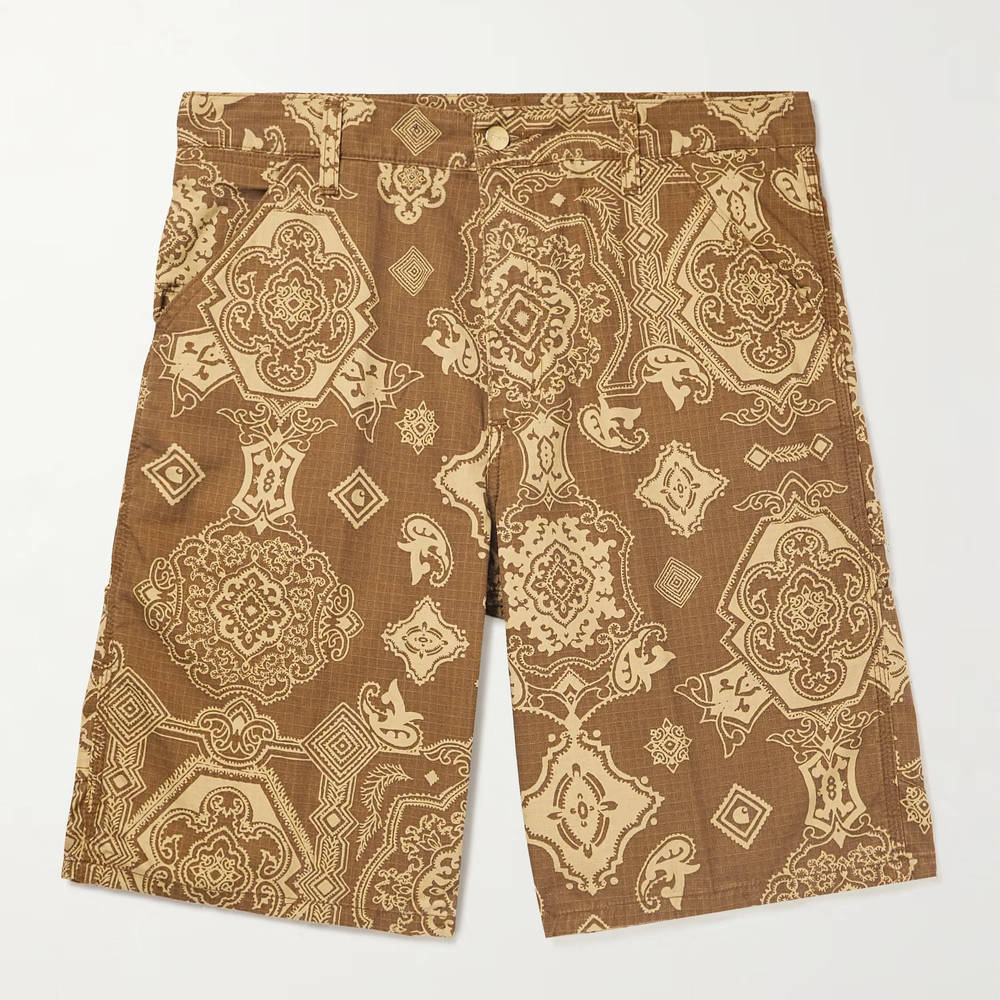 Carhartt Wip Straight-Leg Printed Cotton-Rispstop Shorts Brown Feature