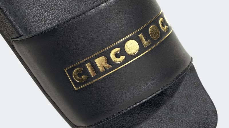 Circoloco x adidas Adilette Slides Black Closeup