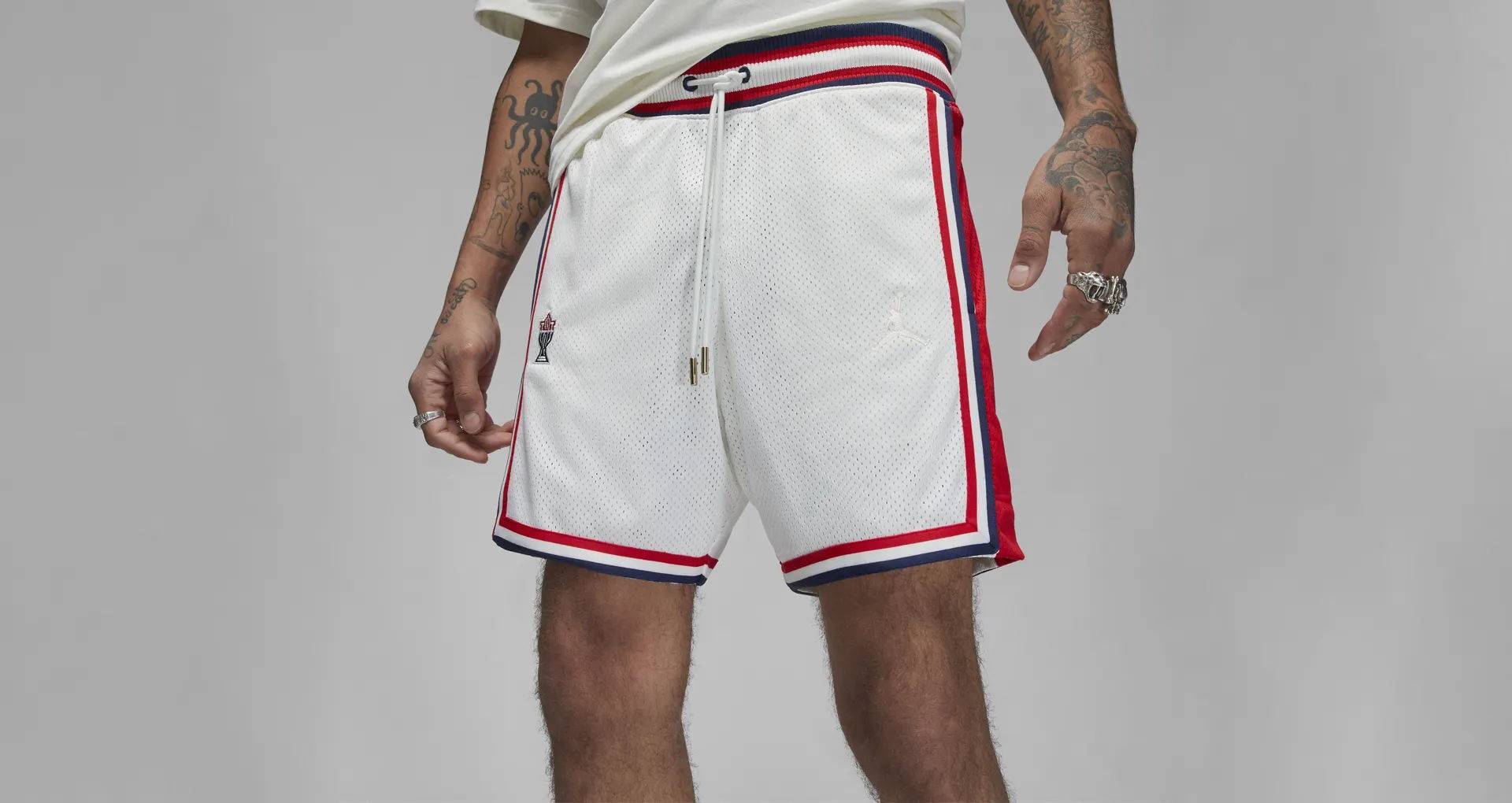 Jordan x Trophy Room Game Shorts White Front Closeup