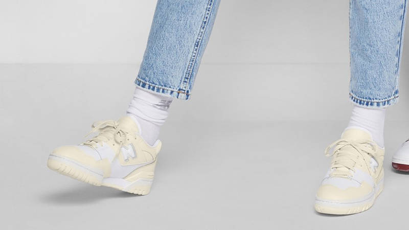 New Balance 550 White Cream on feet