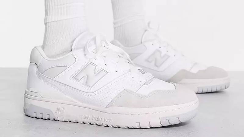 New Balance 550 White Grey Blue on feet 2