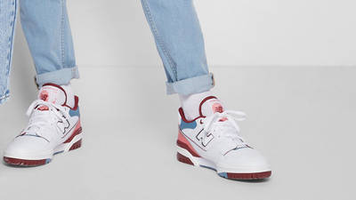 New Balance 550 White Red Blue on feet