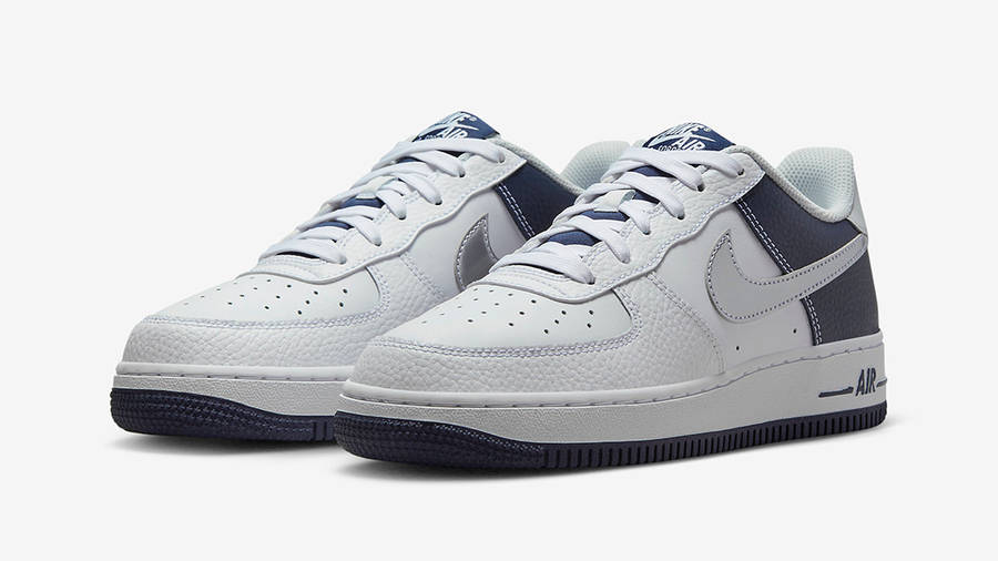 Nike Air Force 1 Low GS White Silver Navy DQ6048-100 Side