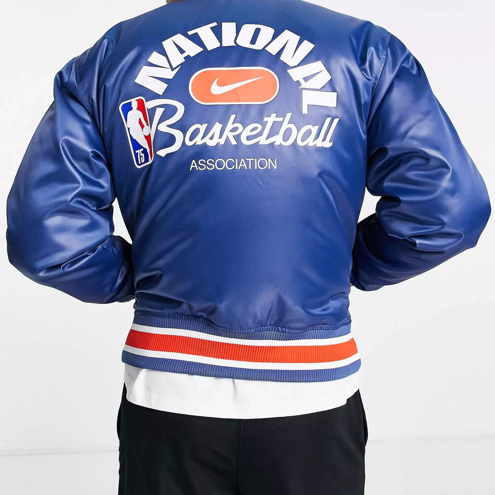 Nike Basketball NBA Vintage Style Printed Jacket Dark Blue back